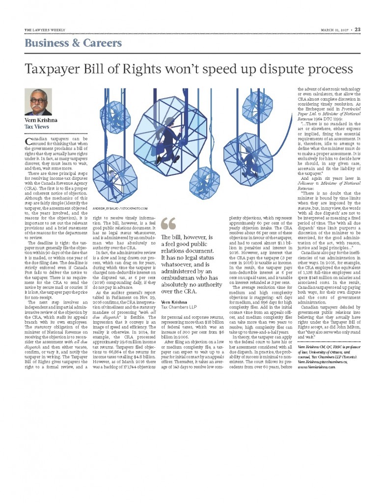 The Lawyers Weekly - Taxpayer Bill of Rights won’t speed up dispute process