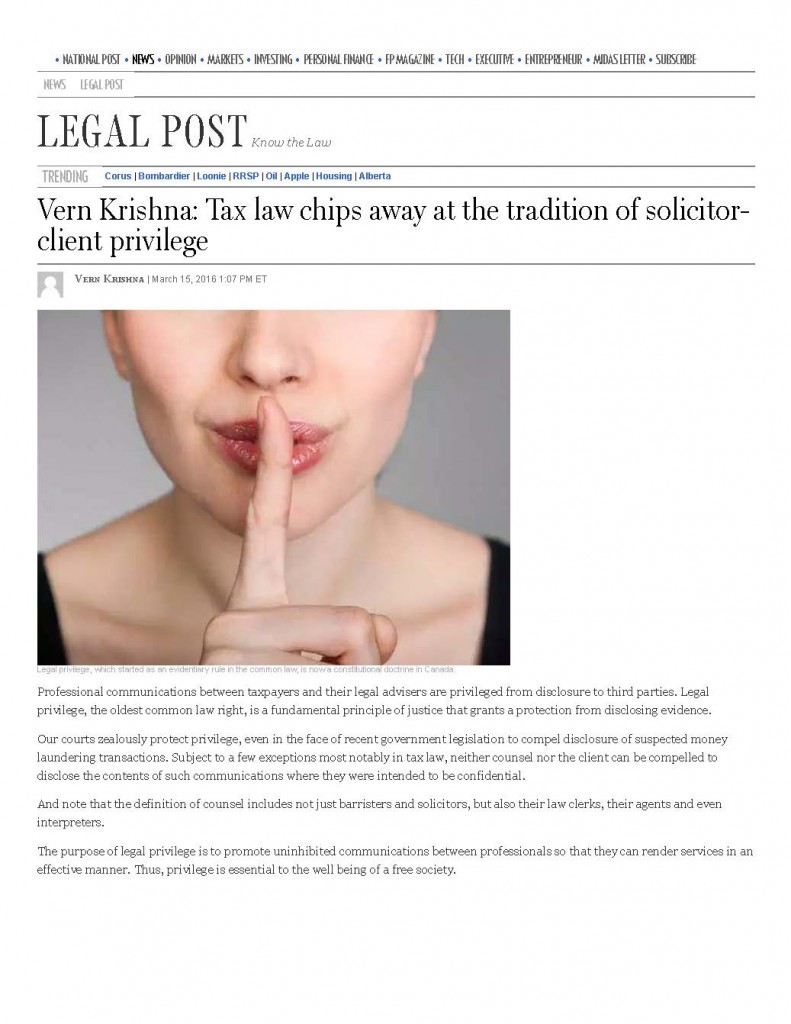 Vern Krishna_ Tax law chips away at the tradition of solicitor-client privilege _ Financial Post_Page_1